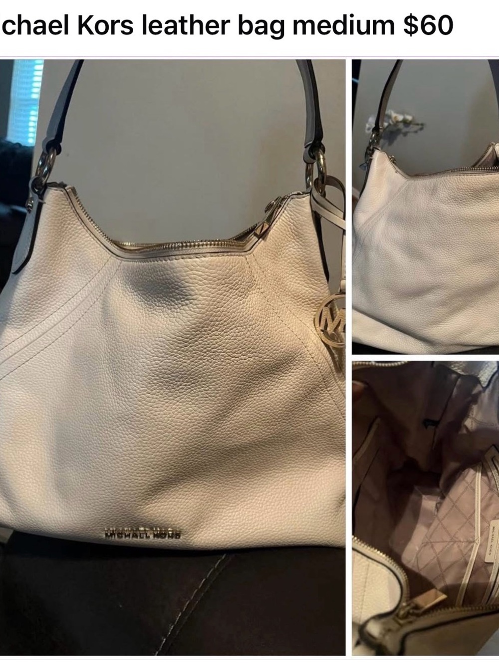 Michael Kors Cream Pebbled Leather Shoulder Hobo